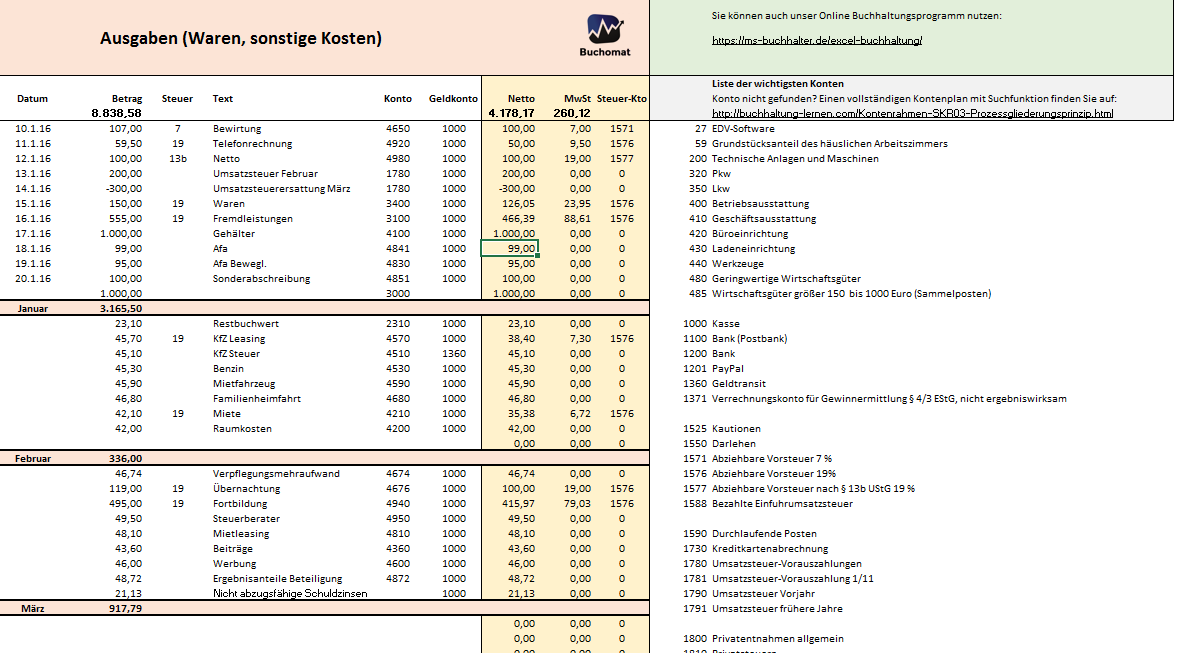 Excel-Vorlage für Ihre Buchhaltung und EÜR